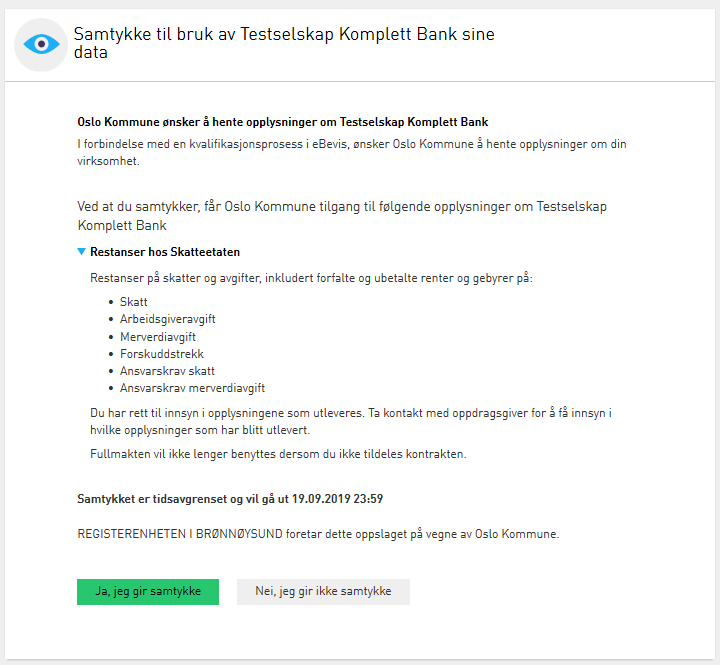 Visning av samtykke SamtykkeVisning