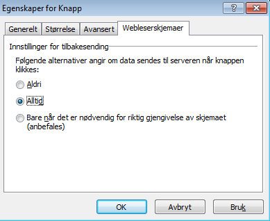 Figur 171 – Innstillinger for tilbakesending Figur 171 – Innstillinger for tilbakesending