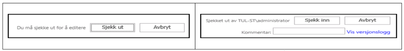 Figur 11 – Knapper for å sjekke ut/inn og avbrytes Figur 11 – Knapper for å sjekke ut/inn og avbrytes