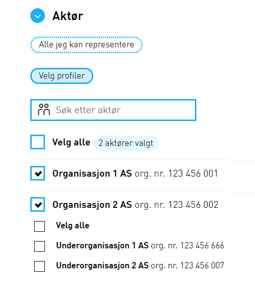 Bilde av valgmuligheter i søk