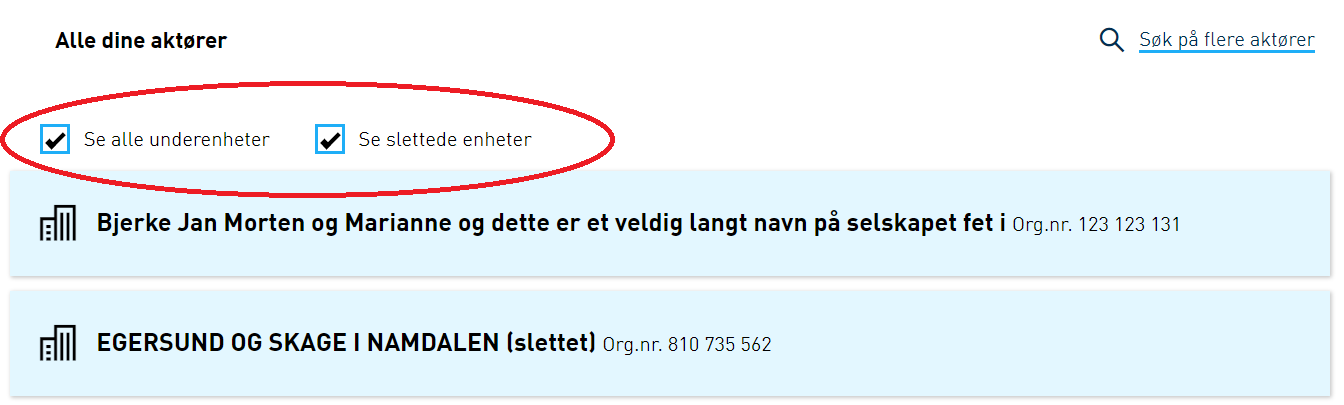 Skjermdump av aktørvalg