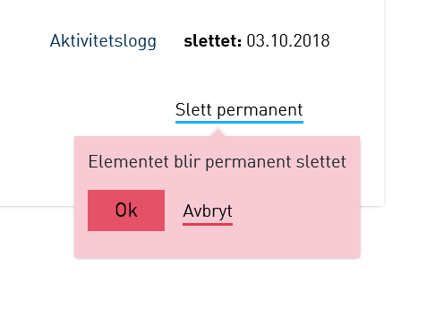 Skjermdump av permanent sletting