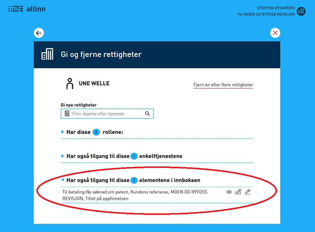 Skjermdump av utgått delegering