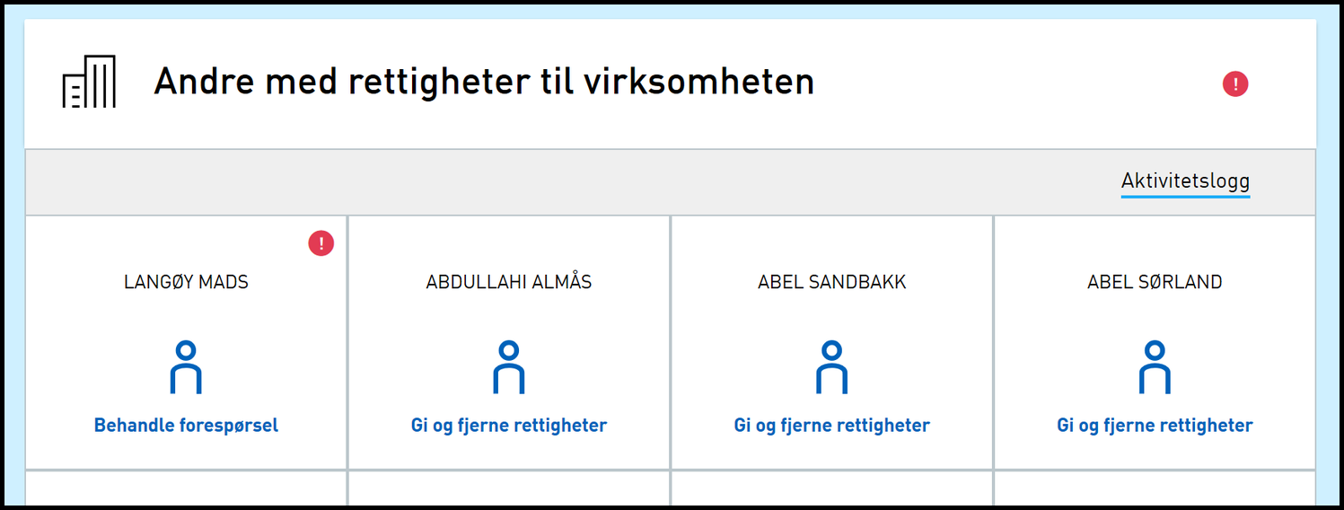 Vedkommende velger Andre med rettighet til virksomheten