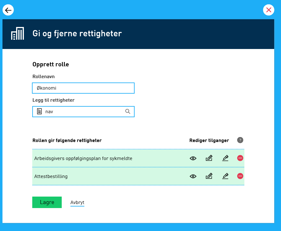Side for å gi og fjerne rettigheter